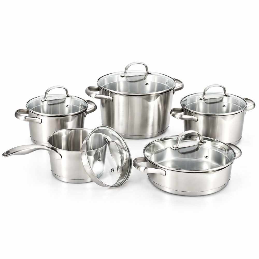 10-Piece Polished Metal Cookware Set for Wholesale Supply