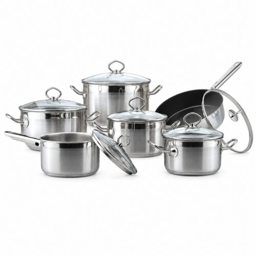 12-Piece Metal Cookware Set with Glass Lids for Wholesale