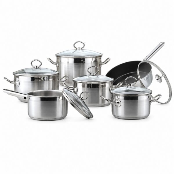 12-Piece Metal Cookware Set with Glass Lids for Wholesale