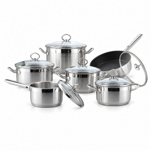 12-Piece Metal Cookware Set with Glass Lids for Wholesale