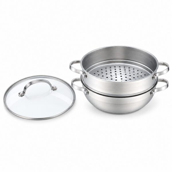 3-Piece Steamer Pot Set with Glass Lid