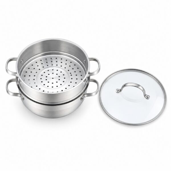 3-Piece Steamer Pot Set with Glass Lid