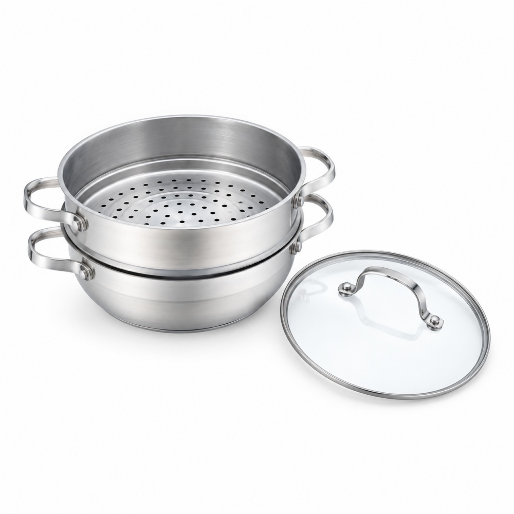 3-Piece Steamer Pot Set with Glass Lid