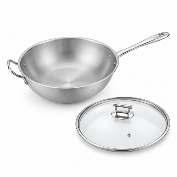 32 cm Chinese Wok with Glass Lid for Wholesale Sourcing