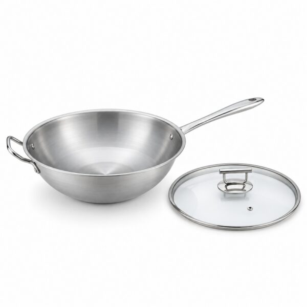 32 cm Chinese Wok with Glass Lid for Wholesale Sourcing