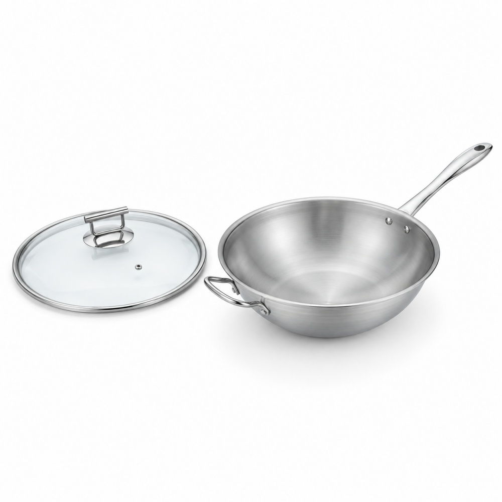 32 cm Chinese Wok with Glass Lid for Wholesale Sourcing