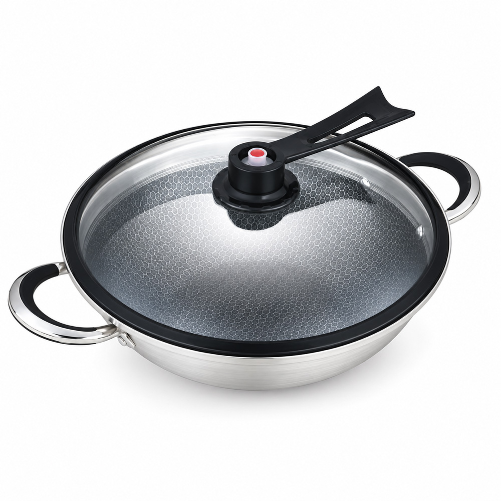 34cm Honeycomb Chinese Wok with Lid