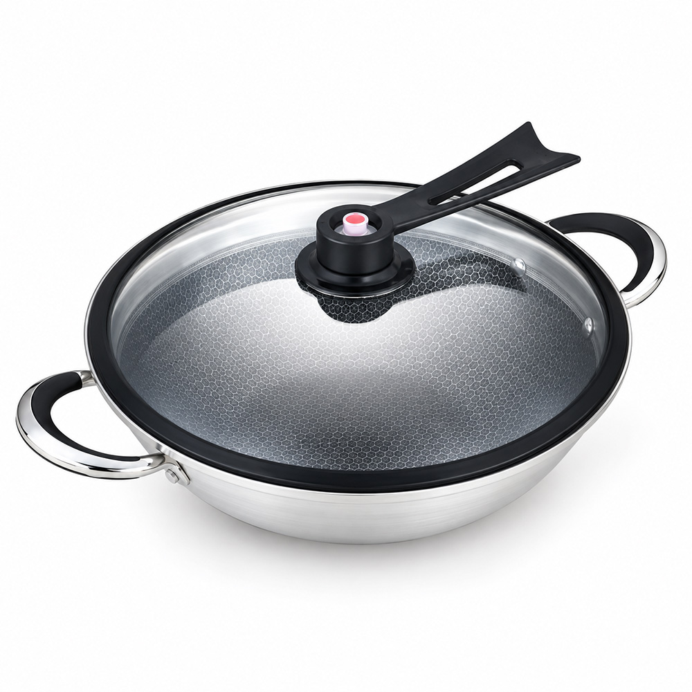 34cm Honeycomb Chinese Wok with Lid