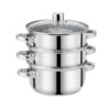 4-Piece Metal Steamer Set with Lid and 2 Tiers 4-Piece Metal Steamer Set with Lid and 2 Tiers