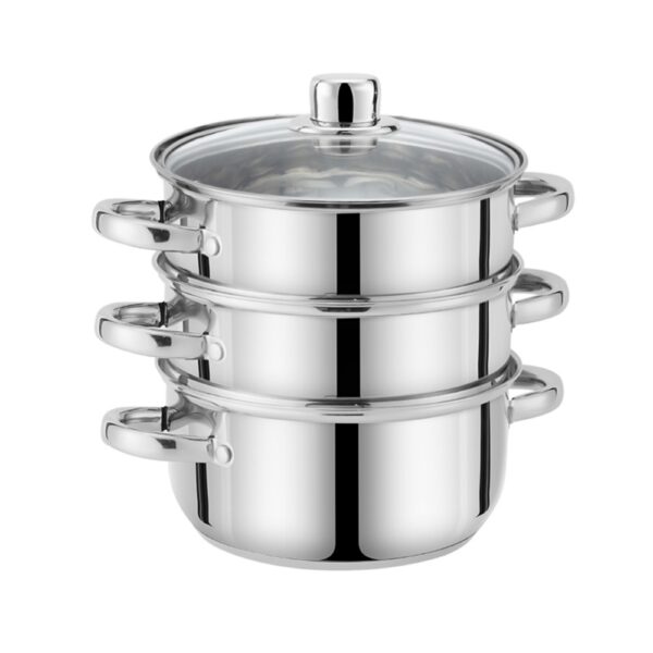 4-Piece Metal Steamer Set with Lid and 2 Tiers 4-Piece Metal Steamer Set with Lid and 2 Tiers