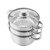 4-Piece Metal Steamer Set with Lid and 2 Tiers 4-Piece Metal Steamer Set with Lid and 2 Tiers