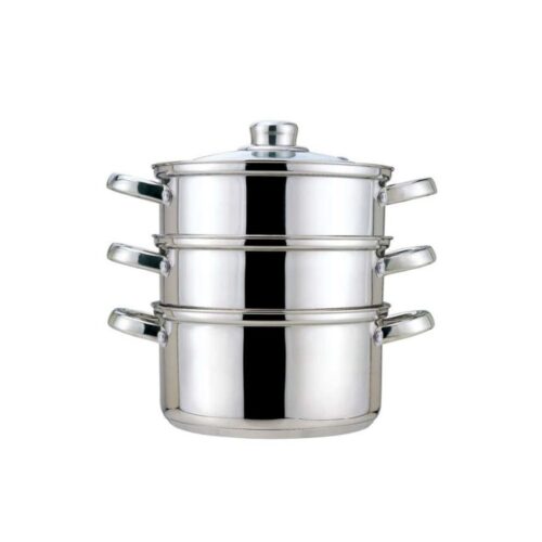 4-Piece Metal Steamer Set with Lid and 2 Tiers
