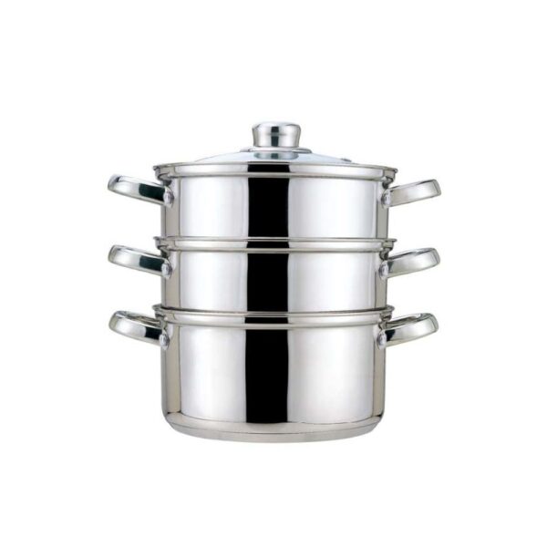 4-Piece Metal Steamer Set with Lid and 2 Tiers 4-Piece Metal Steamer Set with Lid and 2 Tiers