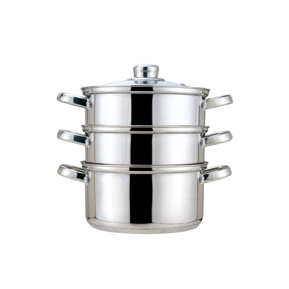 4-Piece Metal Steamer Set with Lid and 2 Tiers