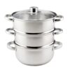 4-Piece Metal Steamer Set with Lid and 2 Tiers 4-Piece Metal Steamer Set with Lid and 2 Tiers