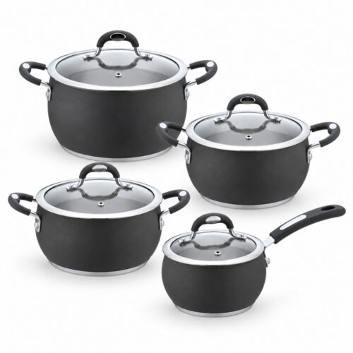 8-Piece Black Saucepan and Casserole Set with Lids 8-Piece Black Saucepan and Casserole Set with Lids