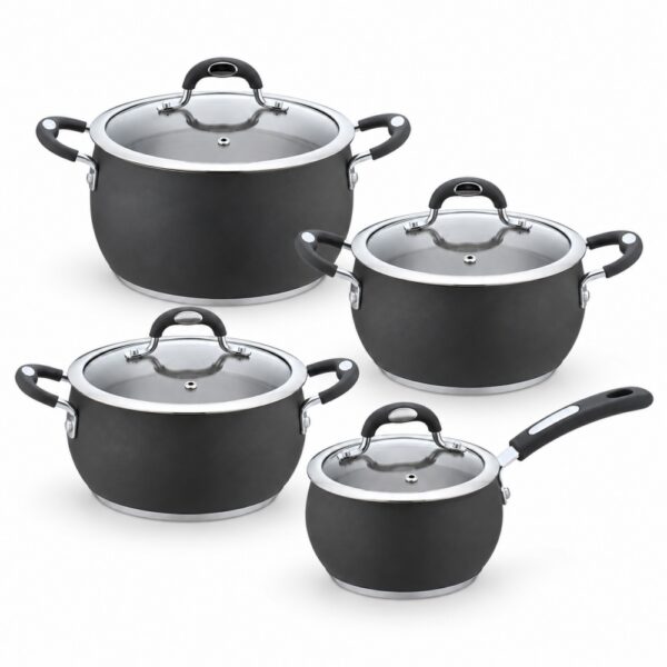 8-Piece Black Saucepan and Casserole Set with Lids 8-Piece Black Saucepan and Casserole Set with Lids
