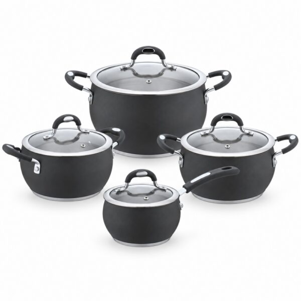 8-Piece Black Saucepan and Casserole Set with Lids 8-Piece Black Saucepan and Casserole Set with Lids