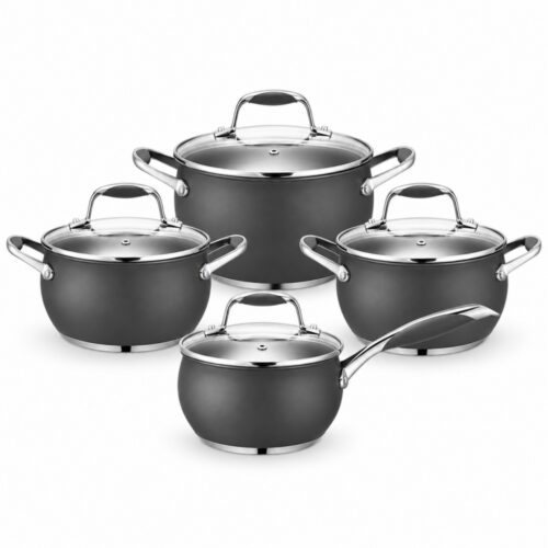 8-Piece Dark Gray Saucepan and Casserole Pot Set 8-Piece Dark Gray Saucepan and Casserole Pot Set