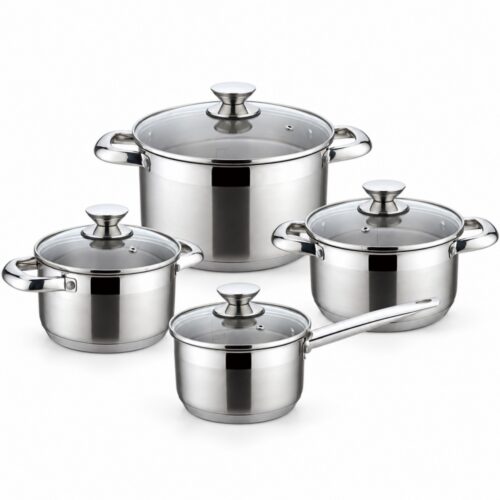 8-Piece Metal Cookware Set with Four Glass Lids 8-Piece Metal Cookware Set with Four Glass Lids