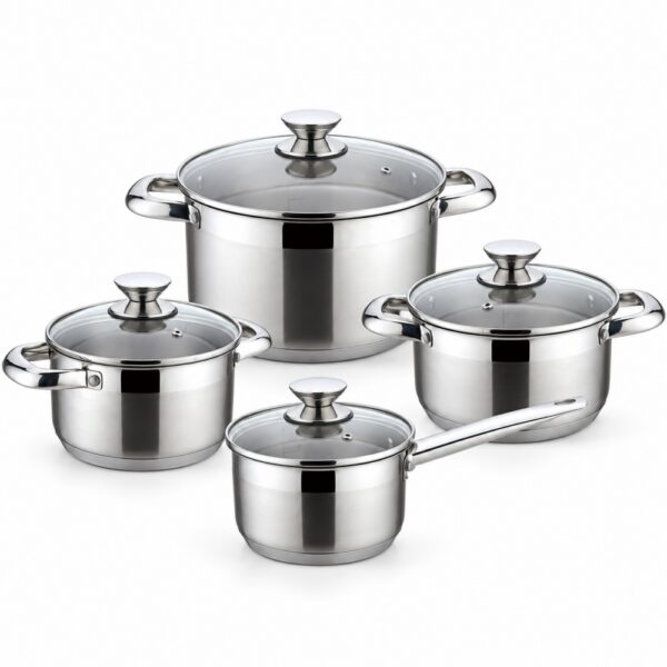 8-Piece Metal Cookware Set with Four Glass Lids 8-Piece Metal Cookware Set with Four Glass Lids