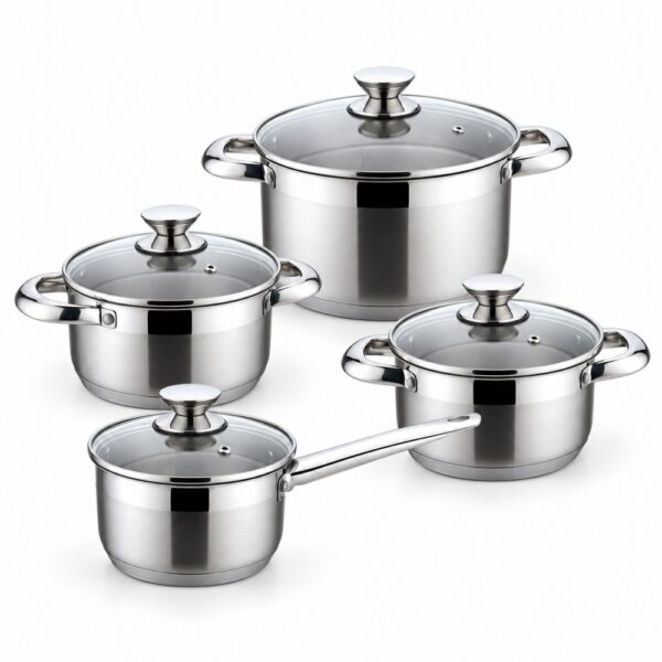 8-Piece Metal Cookware Set with Four Glass Lids 8-Piece Metal Cookware Set with Four Glass Lids