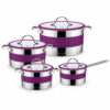 8-Piece Purple Metal Saucepan & Casserole Set 8-Piece Purple Metal Saucepan & Casserole Set