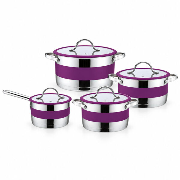 8-Piece Purple Metal Saucepan & Casserole Set 8-Piece Purple Metal Saucepan & Casserole Set