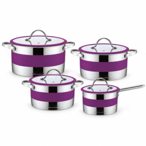 8-Piece Purple Metal Saucepan & Casserole Set
