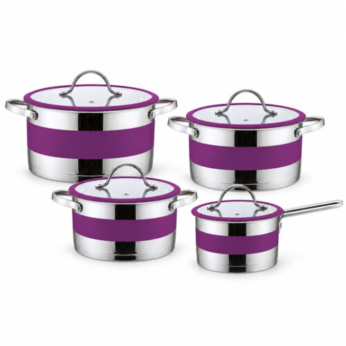 8-Piece Purple Metal Saucepan & Casserole Set 8-Piece Purple Metal Saucepan & Casserole Set
