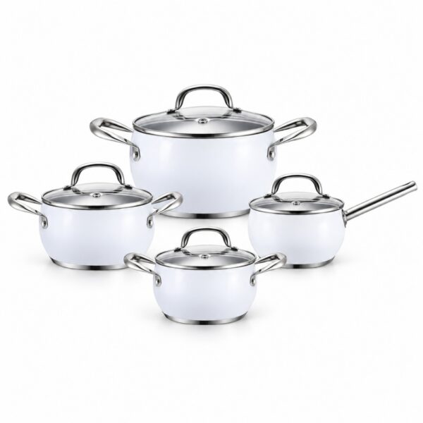 8-Piece White Saucepan and Casserole Cookware Set 8-Piece White Saucepan and Casserole Cookware Set