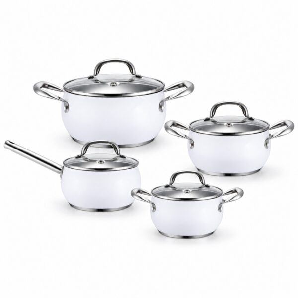 8-Piece White Saucepan and Casserole Cookware Set 8-Piece White Saucepan and Casserole Cookware Set