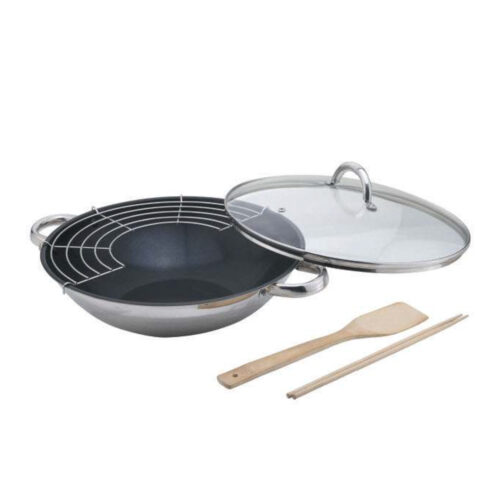 Chinese Wok with Glass Lid and Dual Handles for Wholesale Chinese Wok with Glass Lid and Dual Handles for Wholesale