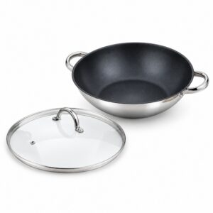 Woks 14 Chinese Wok with Glass Lid and Dual Handles for Wholesale