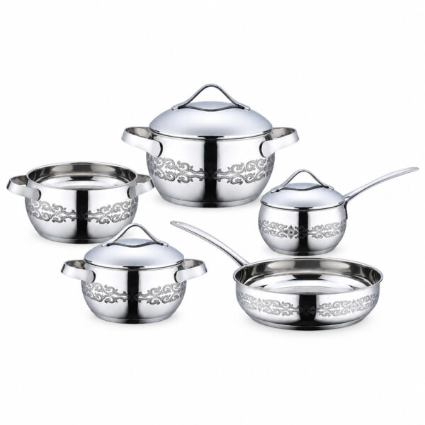 Decorative Polished Metal 9-Piece Cookware Wholesale Set Decorative Polished Metal 9-Piece Cookware Wholesale Set