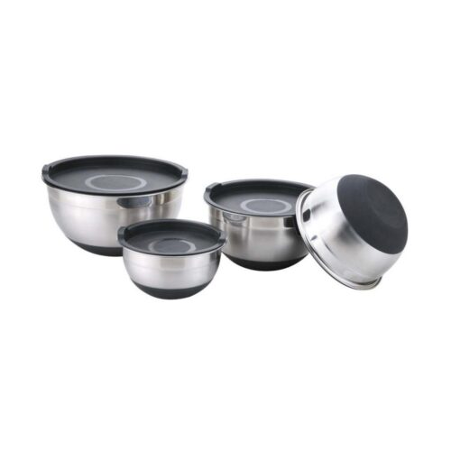 Four Lidded Salad Bowls in Silver Tone for Wholesale Supply