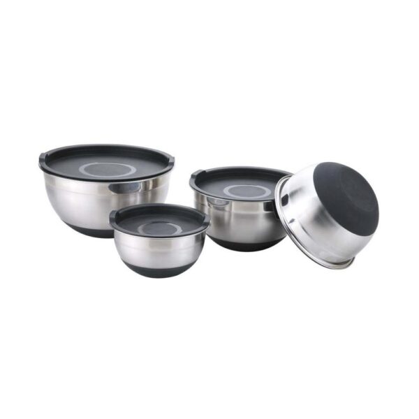 Four Lidded Salad Bowls in Silver Tone for Wholesale Supply