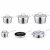 Mixed Cookware Range with Metal Handles and Lids