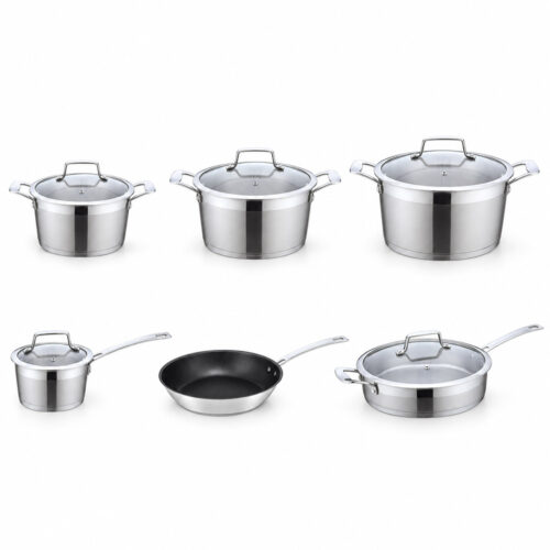 Mixed Cookware Range with Metal Handles and Lids