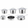 Mixed Cookware Range with Metal Handles and Lids