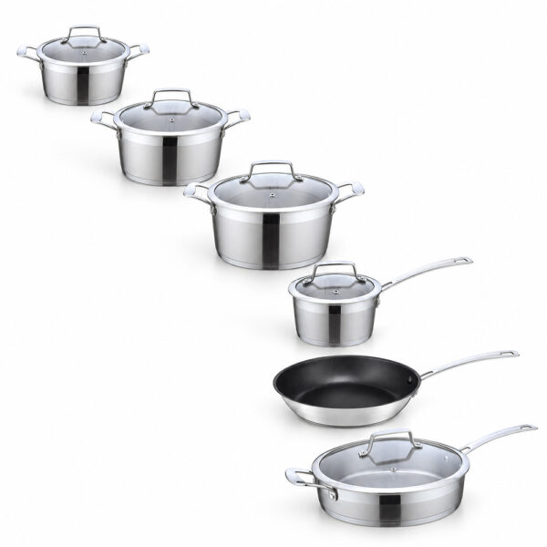 Mixed Cookware Range with Metal Handles and Lids