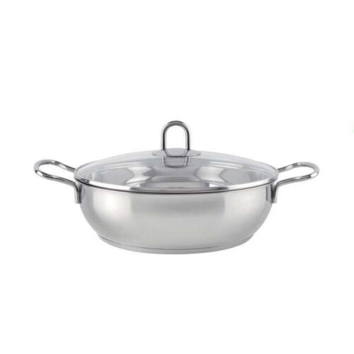 Wholesale 28 x 8.5 cm Metal Stewpot with Glass Lid & Handles