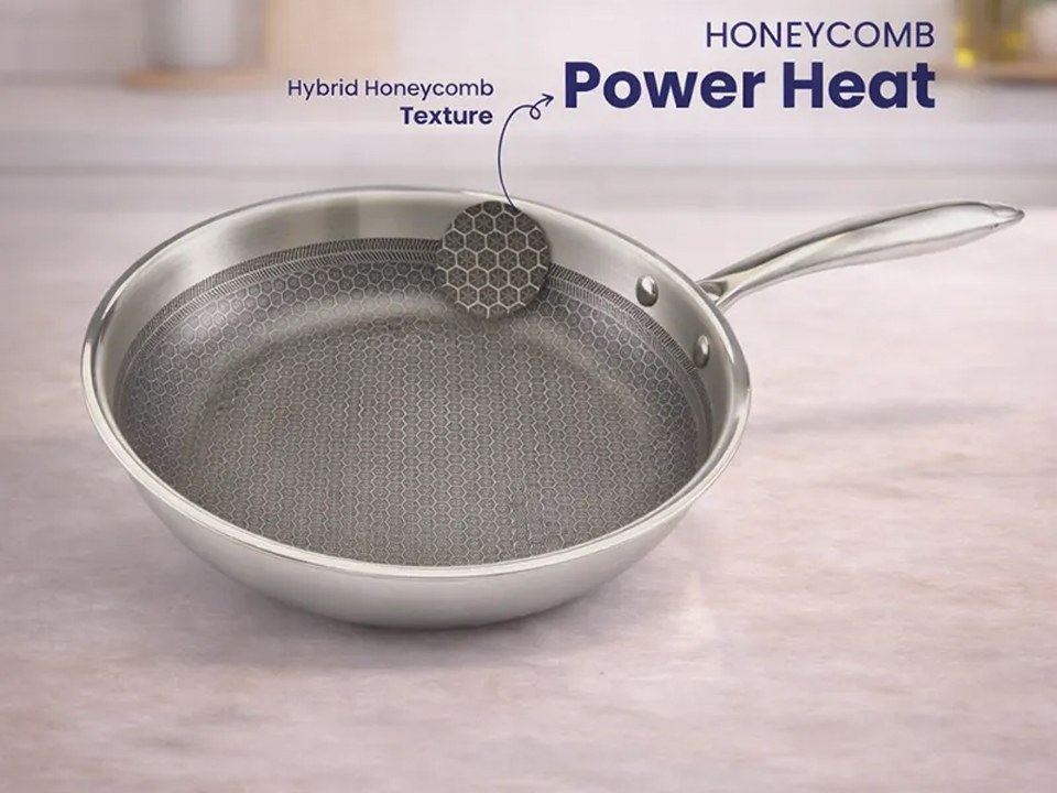 Hybrid Cell Honeycomb Bottom Stainless Steel Frying Pan