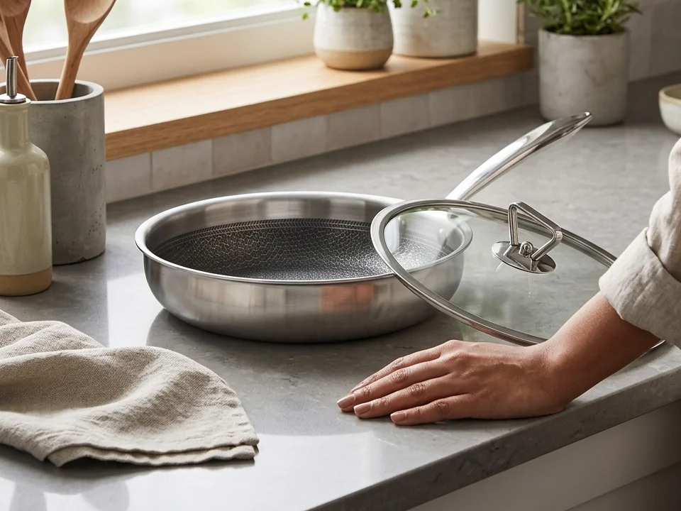Hybrid Cell Honeycomb Bottom Stainless Steel Frying Pan