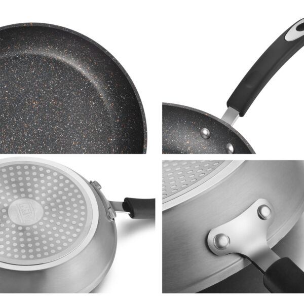 Wholesale Frying Pan Supplier with Red Handle and Speckled Interior
